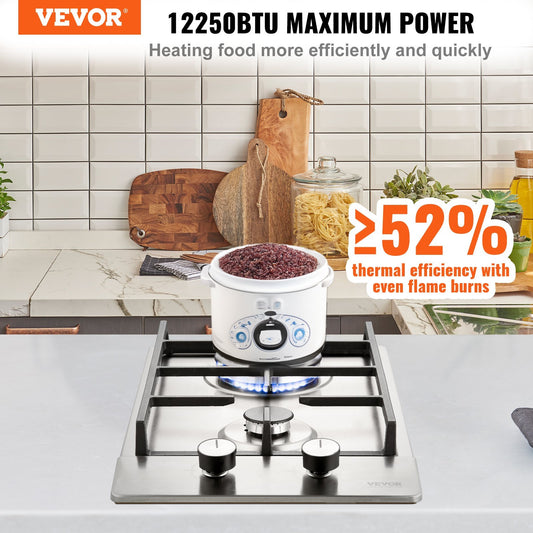 Vevor Dual Fuel Gas Hob – 2 Burners, Thermocouple Protection, High-Power 12250BTU.