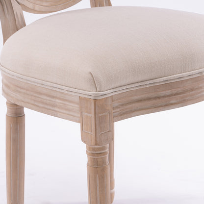 MaisonLuxe French Style Solid Wood Dining Chairs – Set of 2, Cream Linen & Rattan Back