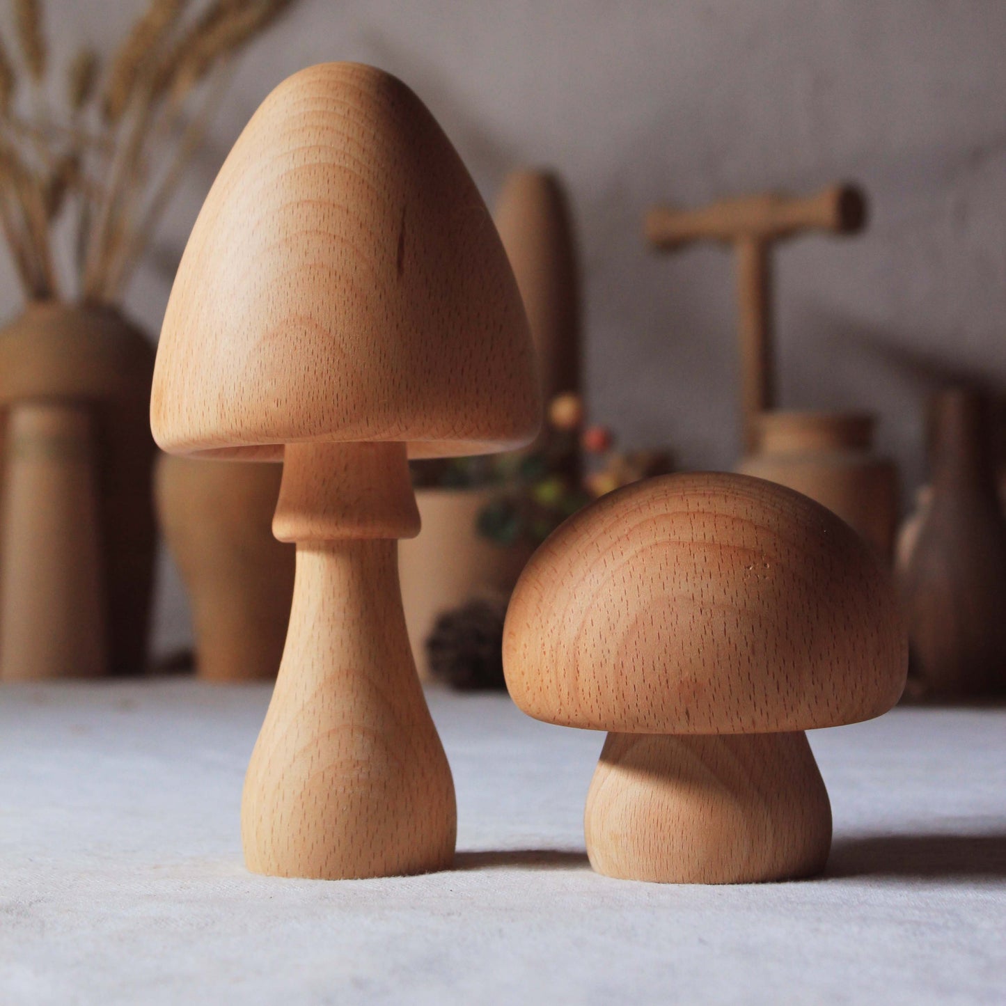 MushGlow Solid Wood Mushroom-Shaped Rechargeable Night Light – Push Control Wooden LED Lamp