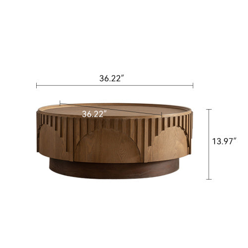 Handcrafted Relief  Wood  Round  Solid Table