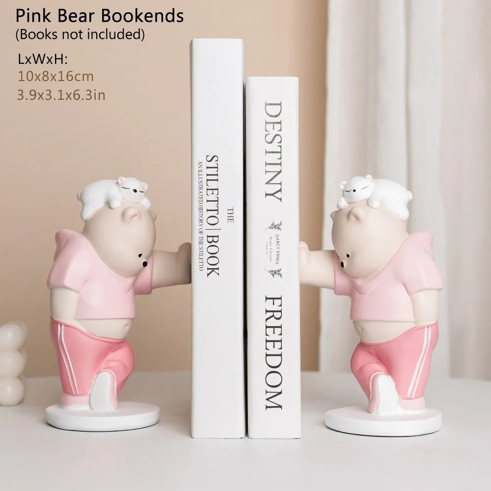 Bear Healing Bookend Ornaments – Resin Table Decorations, Nordic Minimalist Desk Sculpture, Cute Kids & Home Office Display