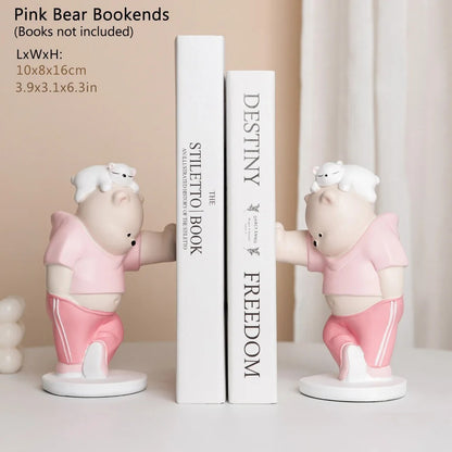 Bear Healing Bookend Ornaments – Resin Table Decorations, Nordic Minimalist Desk Sculpture, Cute Kids & Home Office Display