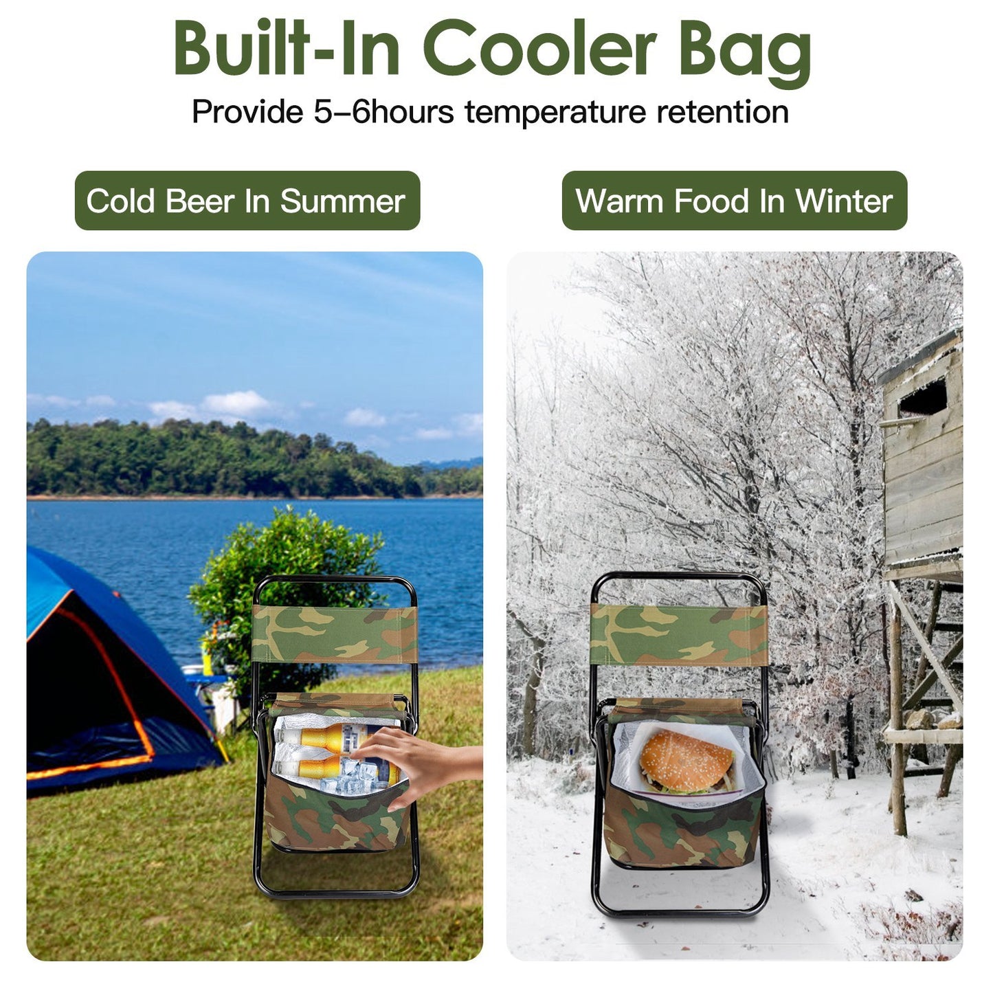 Foldable Fishing Chair With Backrest Built-In Cooler