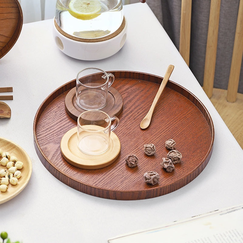 KowaWood Japanese Wooden Tea Tray – Round Serving & Storage Plate