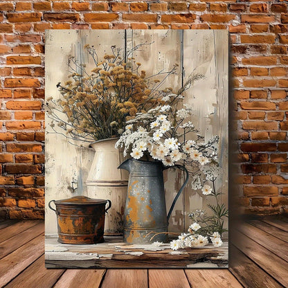 ArtiWood Framed Wooden Canvas Art – White Jasmine Flowers & Rustic Watering Can, Living Room or Bedroom Decor - Tavira Store | A Luxario Labs Ltd Brand. 