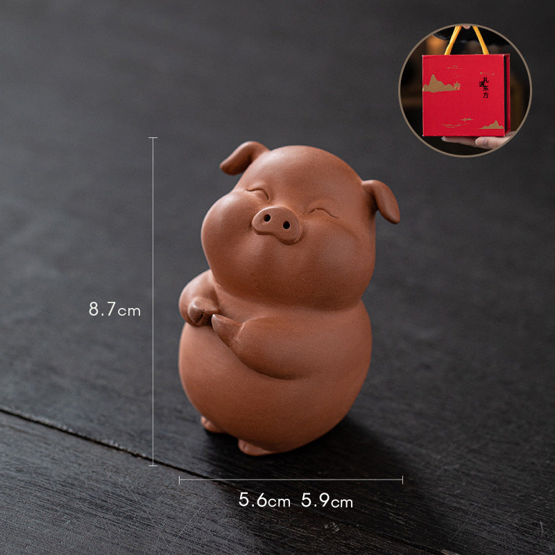 Astoria Zodiac Pig Figurine – Handcrafted Purple Clay Sculpture, Festive & Business Gift.