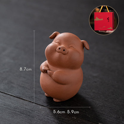 Astoria Zodiac Pig Figurine – Handcrafted Purple Clay Sculpture, Festive & Business Gift