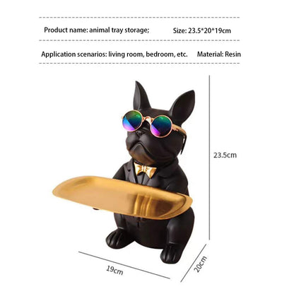 French Bulldog Statue with Tray – Cute Dog Sculpture, Home Decoration & Coin Bank, Black or Brown