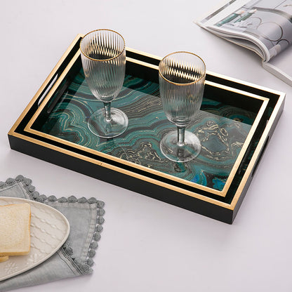 LuxeCraft Agate Stone Pattern Glass Tray – Handmade Decorative Wood & Glass Tray