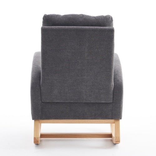 LuxeHaven Accent Rocking Chair with Footrest – High Back Rubber Wood Rocking Legs