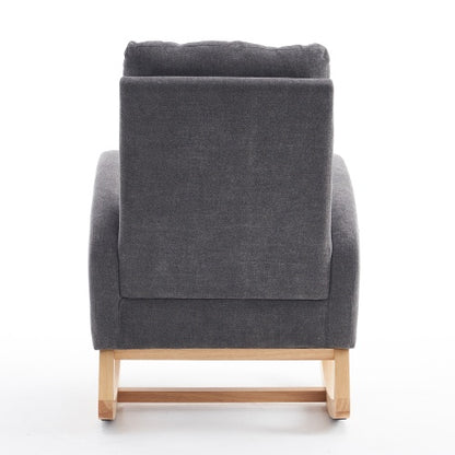 LuxeHaven Accent Rocking Chair with Footrest – High Back Rubber Wood Rocking Legs