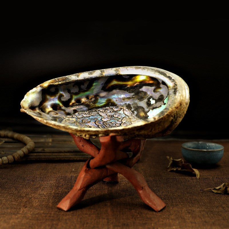 SacredAura Abalone Shell & Holy Wood Stand – Luxury White Sage Smudging Bowl for Home Spiritual Decoration & Gifts