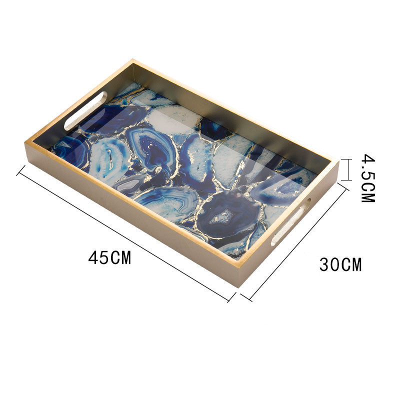LuxeCraft Agate Stone Pattern Glass Tray – Handmade Decorative Wood & Glass Tray