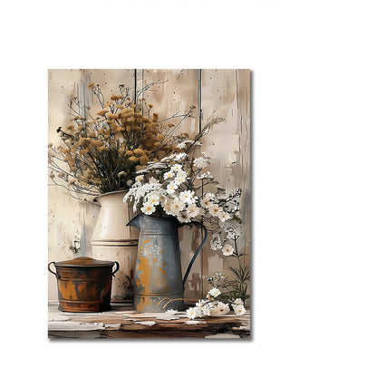 ArtiWood Framed Wooden Canvas Art – White Jasmine Flowers & Rustic Watering Can, Living Room or Bedroom Decor - Tavira Store | A Luxario Labs Ltd Brand. 