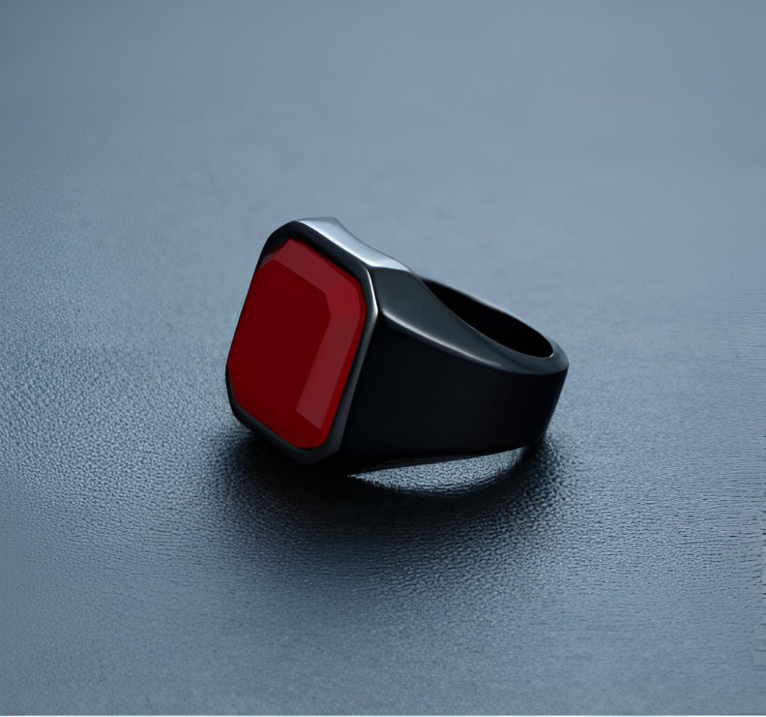 Meiwei Stainless Steel Black Agate Ring – Unisex Geometric Korean Style - Tavira Store | A Luxario Labs Ltd Brand. 