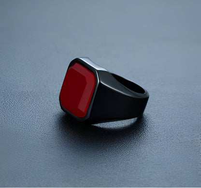 Meiwei Stainless Steel Black Agate Ring – Unisex Geometric Korean Style - Tavira Store | A Luxario Labs Ltd Brand. 