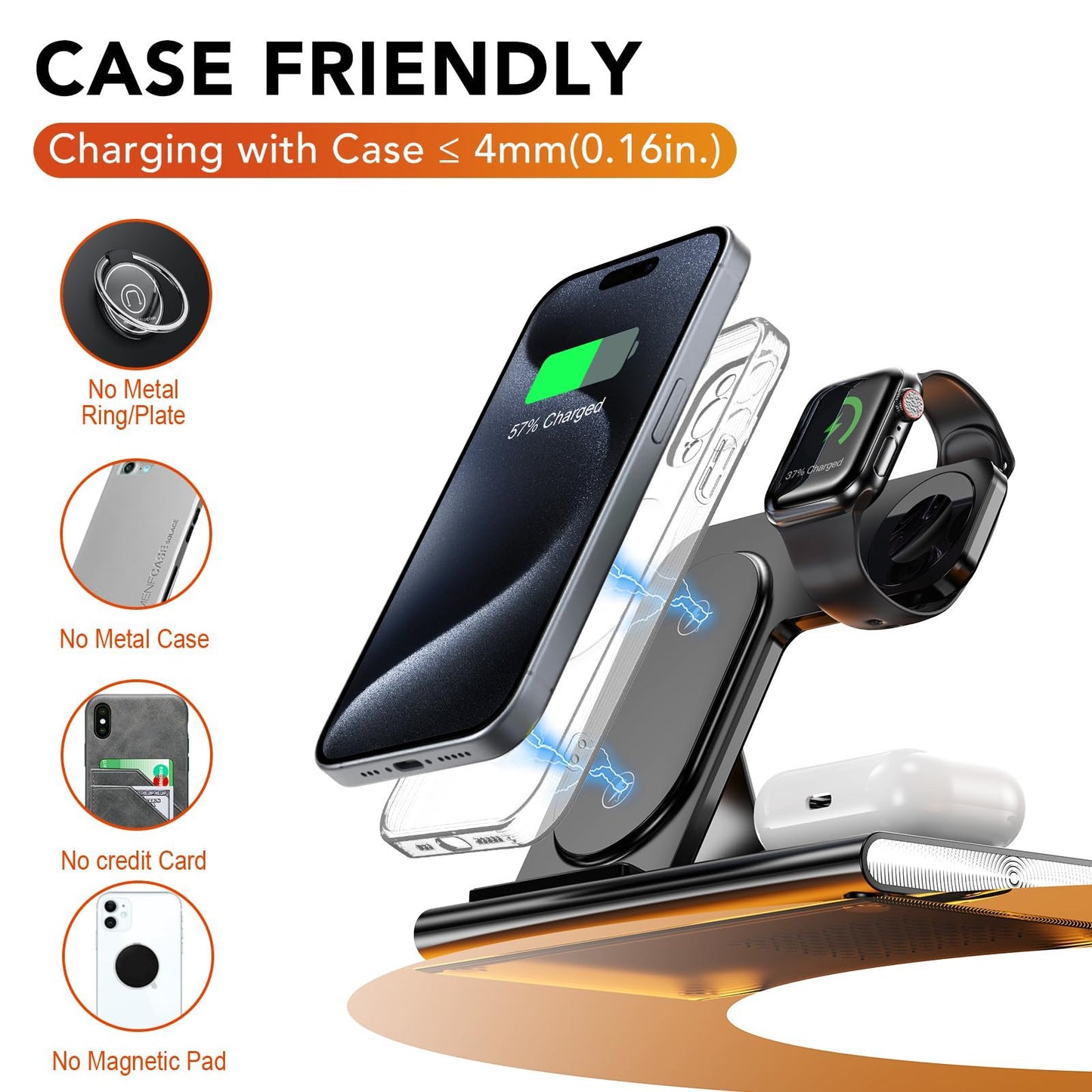 Elite 4 in 1 Wireless Charger 15w – Fast Charging Dock for iPhone, Apple Watch, AirPods with Sleek Foldable Design