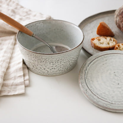 StoneAura Soup Bowl – Light Gray & Black Ceramic Earthenware, 10-Inch