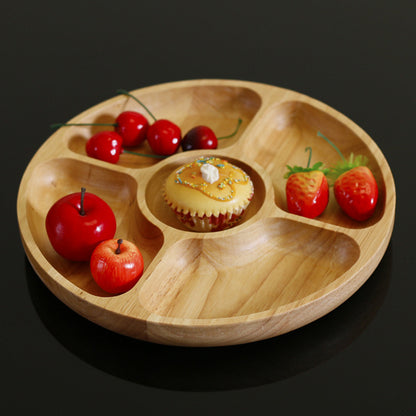 GridMaster Rubber Wood 5-Compartment Snack Plate – Natural, Yellow