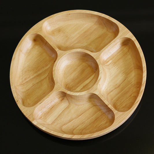 GridMaster Rubber Wood 5-Compartment Snack Plate – Natural, Yellow