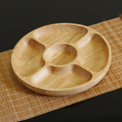 GridMaster Rubber Wood 5-Compartment Snack Plate – Natural, Yellow