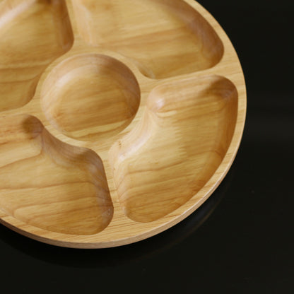 GridMaster Rubber Wood 5-Compartment Snack Plate – Natural, Yellow