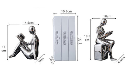 Novare Silver Electroplated Abstract Bookend – Modern Minimalist Ceramic Artware Ornament