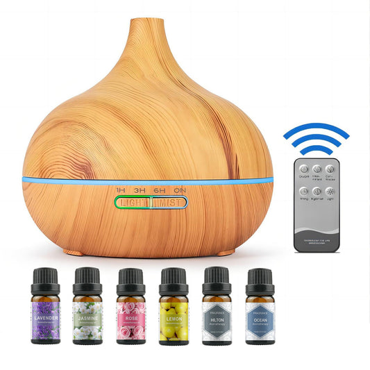 Elegant Ultrasonic Aromatherapy Diffuser – 550ml Oil Diffuser with 6 Pure Essential Oils & Auto Shut-Off for Home & Office