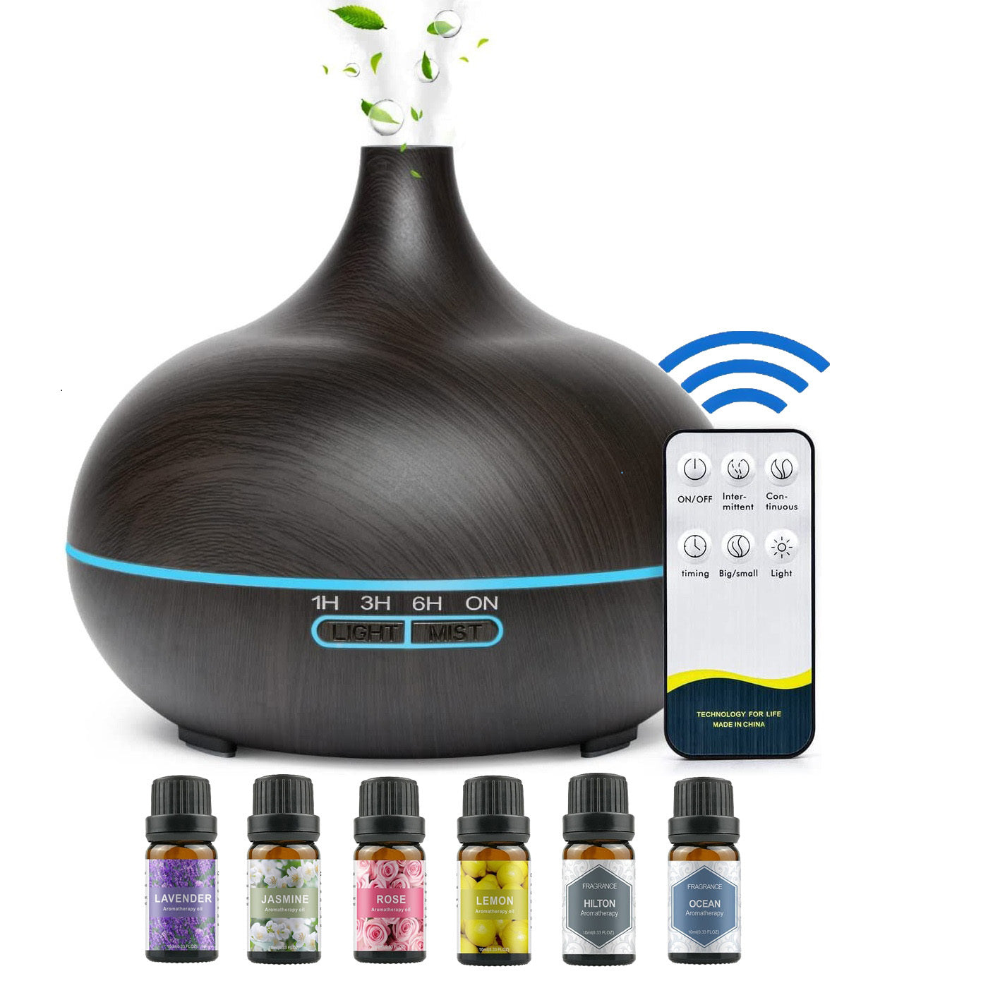 Elegant Ultrasonic Aromatherapy Diffuser – 550ml Oil Diffuser with 6 Pure Essential Oils & Auto Shut-Off for Home & Office