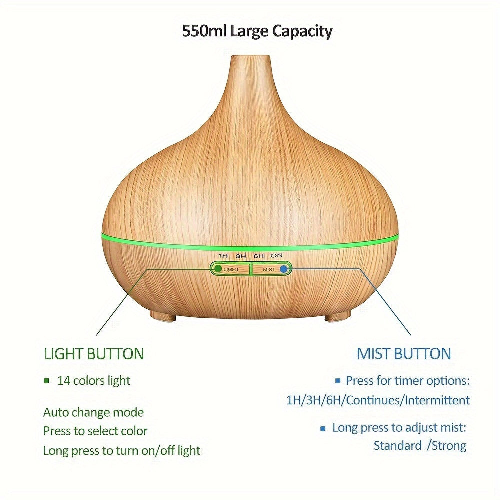 Elegant Ultrasonic Aromatherapy Diffuser – 550ml Oil Diffuser with 6 Pure Essential Oils & Auto Shut-Off for Home & Office