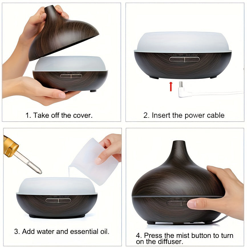 Elegant Ultrasonic Aromatherapy Diffuser – 550ml Oil Diffuser with 6 Pure Essential Oils & Auto Shut-Off for Home & Office