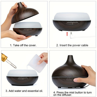 Elegant Ultrasonic Aromatherapy Diffuser – 550ml Oil Diffuser with 6 Pure Essential Oils & Auto Shut-Off for Home & Office