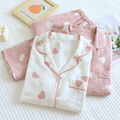 Spring And Summer Thin Double-layer Cotton Gauze Pajamas Women's Long Sleeve