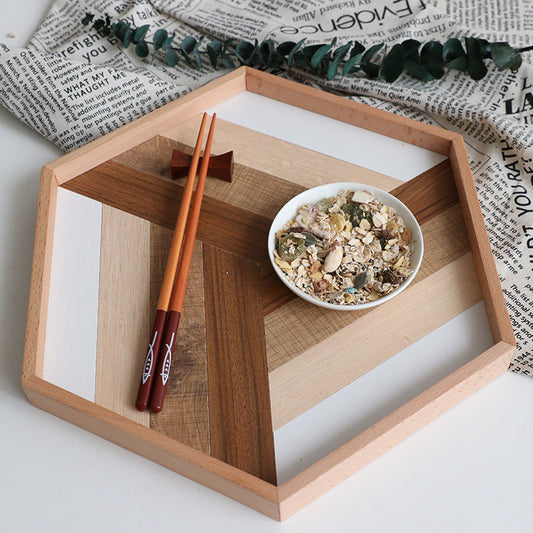 WOODENNX Geometric Design Tray – Stylish Wooden Tray for Home Decoration