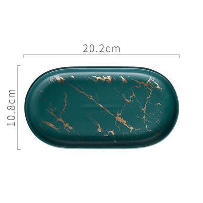 Gold Leaf Patterned Oval Marble Tray