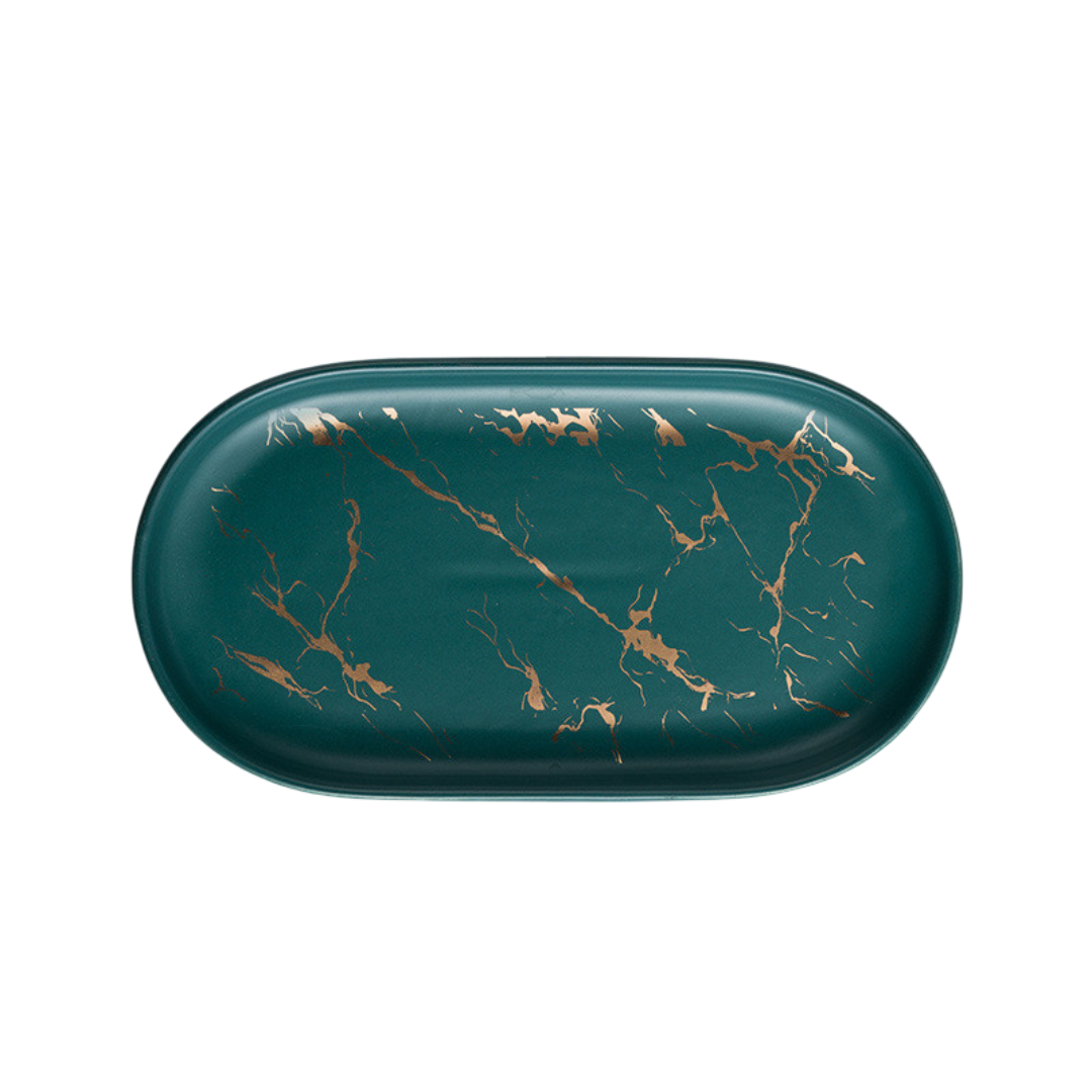 Aurelia Gold Leaf Patterned Oval Marble Tray - Tavira Store | A Luxario Labs Ltd Brand. 