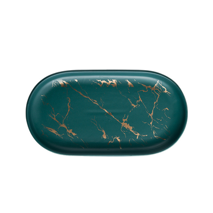 Aurelia Gold Leaf Patterned Oval Marble Tray - Tavira Store | A Luxario Labs Ltd Brand. 