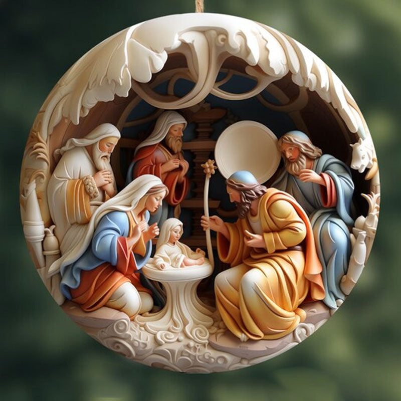 FableWood Luxury Wooden Pendant – 3D Sheared Human & Baby Figures, 7.6×7.6×0.4cm