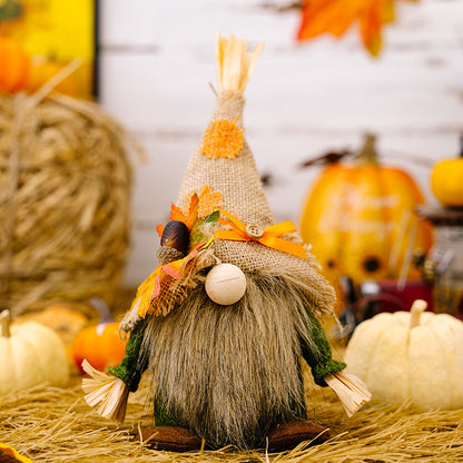 Charming Thanksgiving Linen Ornaments – Festive Straw Hat Dwarfs for Men & Women, Elegant American-European Pastoral Holiday Decor