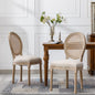 MaisonLuxe French Style Solid Wood Dining Chairs – Set of 2, Cream Linen & Rattan Back
