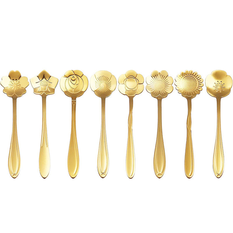 GoldPetal Stainless Steel 8-piece Cherry Blossom Spoon Set – Gold, Silver, Rose Gold.