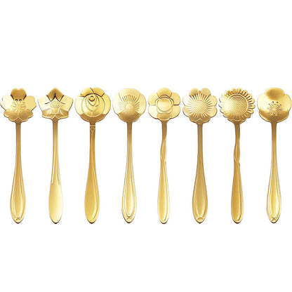 GoldPetal Stainless Steel 8-piece Cherry Blossom Spoon Set – Gold, Silver, Rose Gold