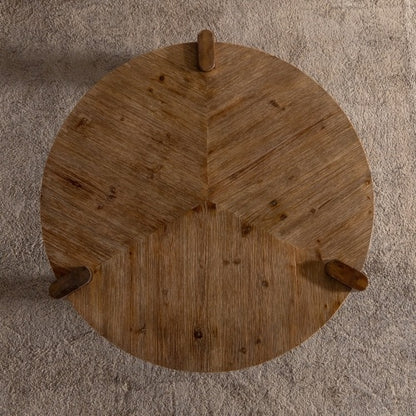 Rustic Round Wooden Coffee Table – Solid Wood Minimalist Design for Living Room, Apartment & Office, Easy Assembly