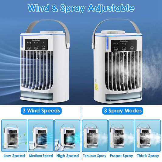 CoolMist Portable Air Conditioner Fan – 3 Speed Personal Humidifier with 500ml Water Tank & Night Light