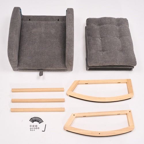 LuxeHaven Accent Rocking Chair with Footrest – High Back Rubber Wood Rocking Legs