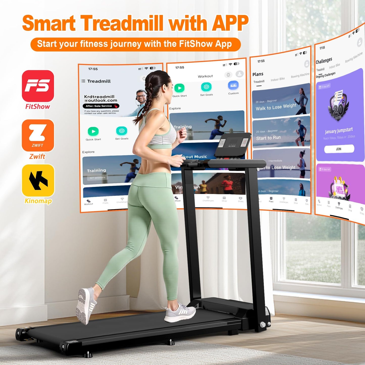 Quiet Folding 2.5 HP Treadmill With LED Display