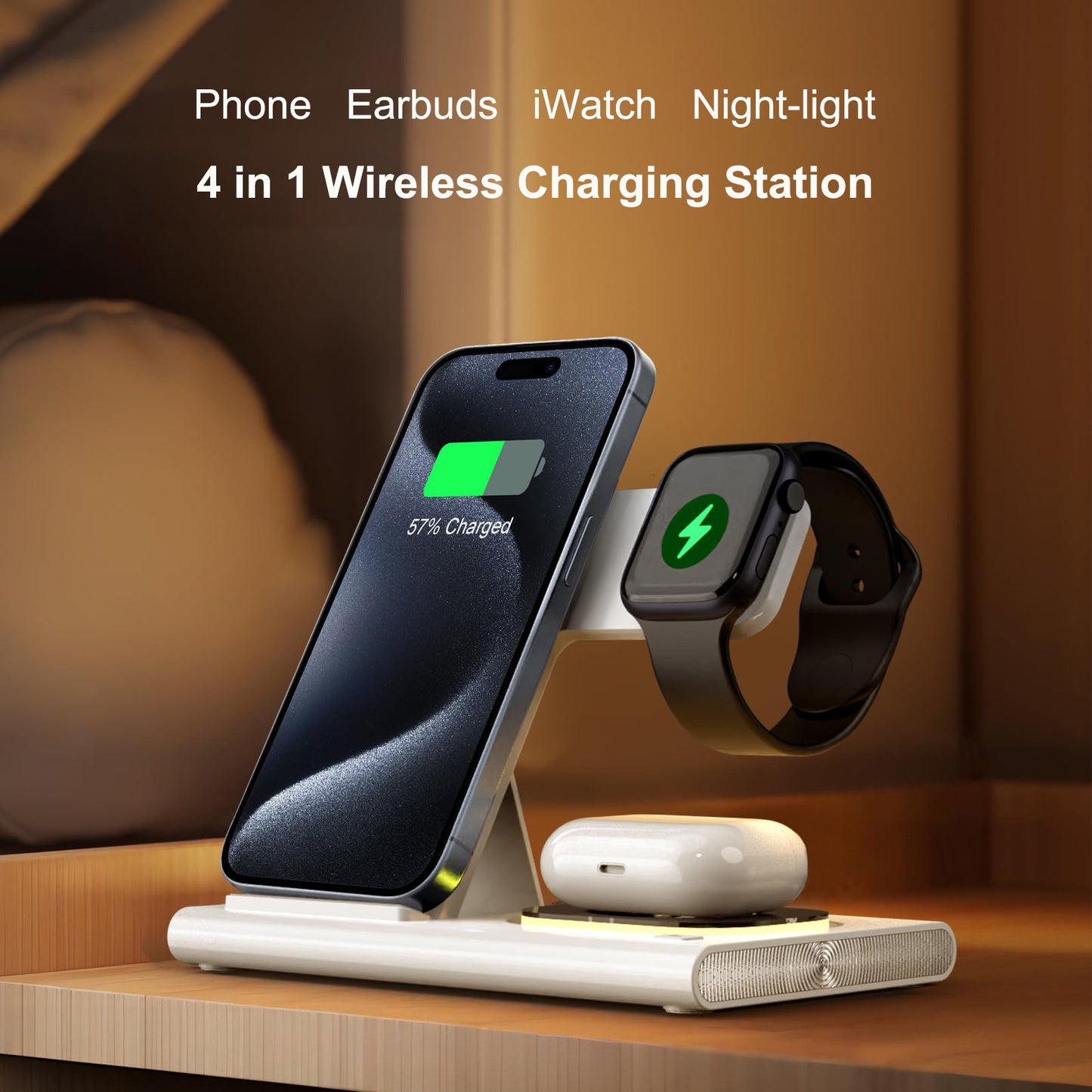 Elite 4 in 1 Wireless Charger 15w – Fast Charging Dock for iPhone, Apple Watch, AirPods with Sleek Foldable Design