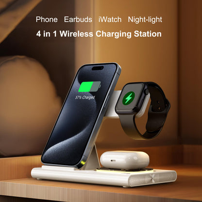 Elite 4 in 1 Wireless Charger 15w – Fast Charging Dock for iPhone, Apple Watch, AirPods with Sleek Foldable Design