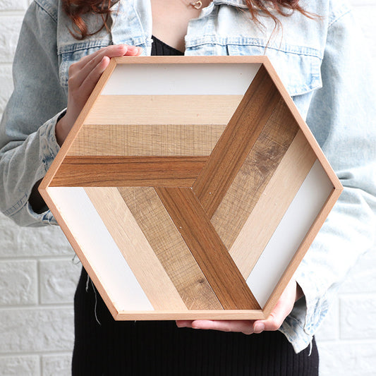 WOODENNX Geometric Design Tray – Stylish Wooden Tray for Home Decoration