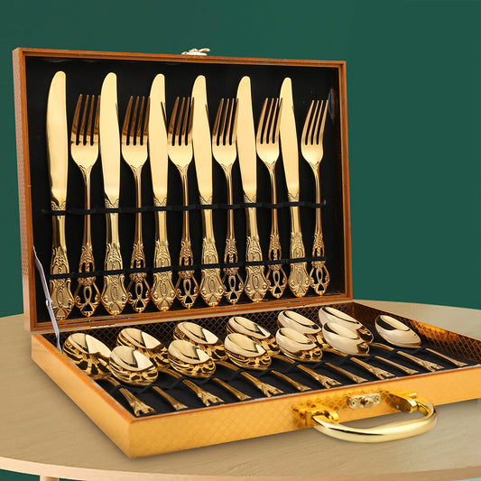 RegalWare Tableware Set – European Lux Classic Pattern Stainless Steel 24-Piece Set